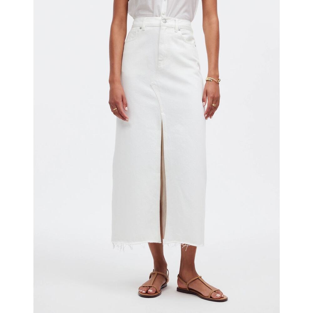 NEW Madewell Womenβs Size 16 (33) Tile White Theβ Rilee Denim Midi Skirt NWT